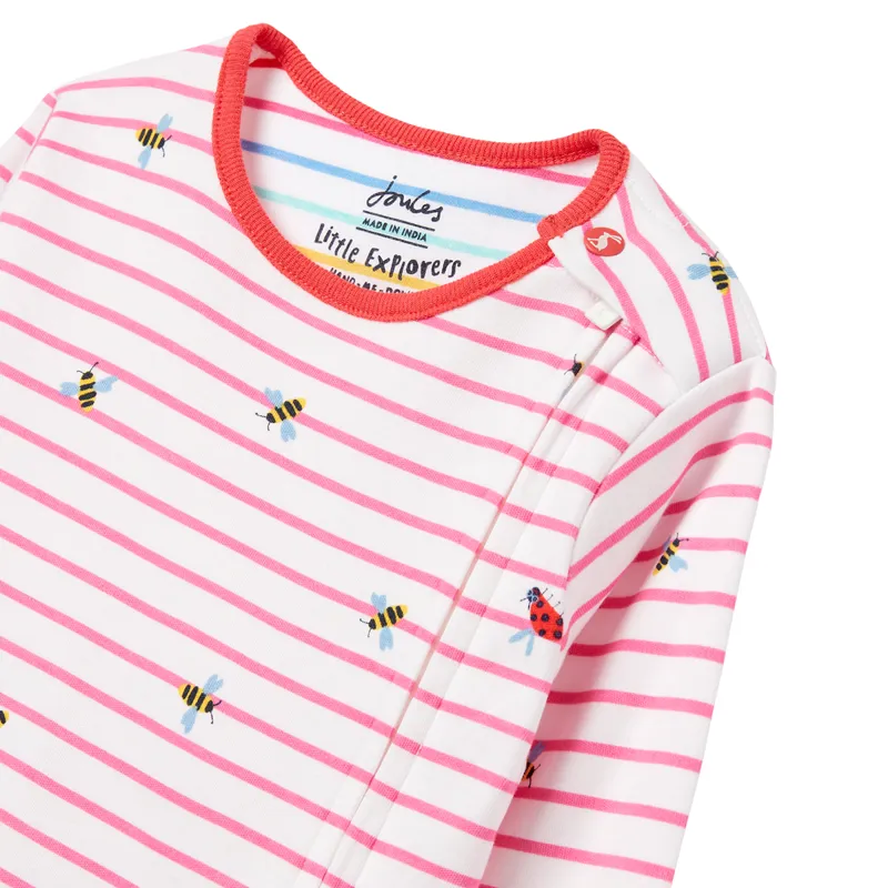 Joules Zippy Cotton Babygrow - Pink Ladybird Stripe-2